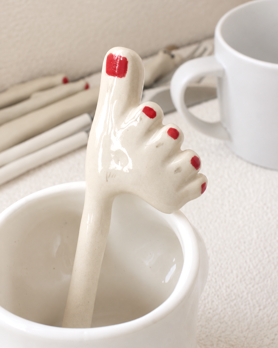 Foot-Shaped Ceramic Straw with Red Toenails