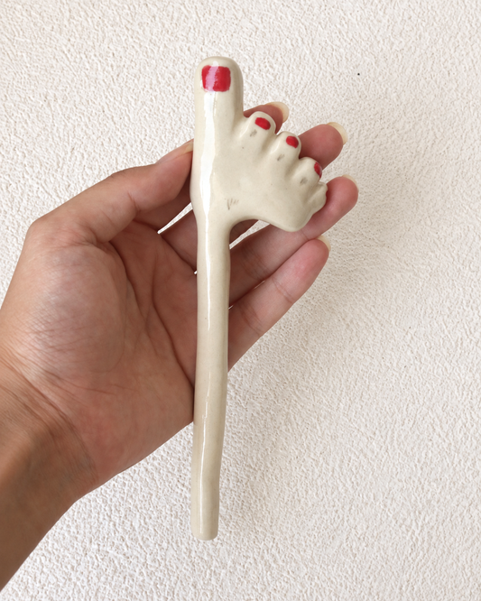 Foot-Shaped Ceramic Straw with Red Toenails