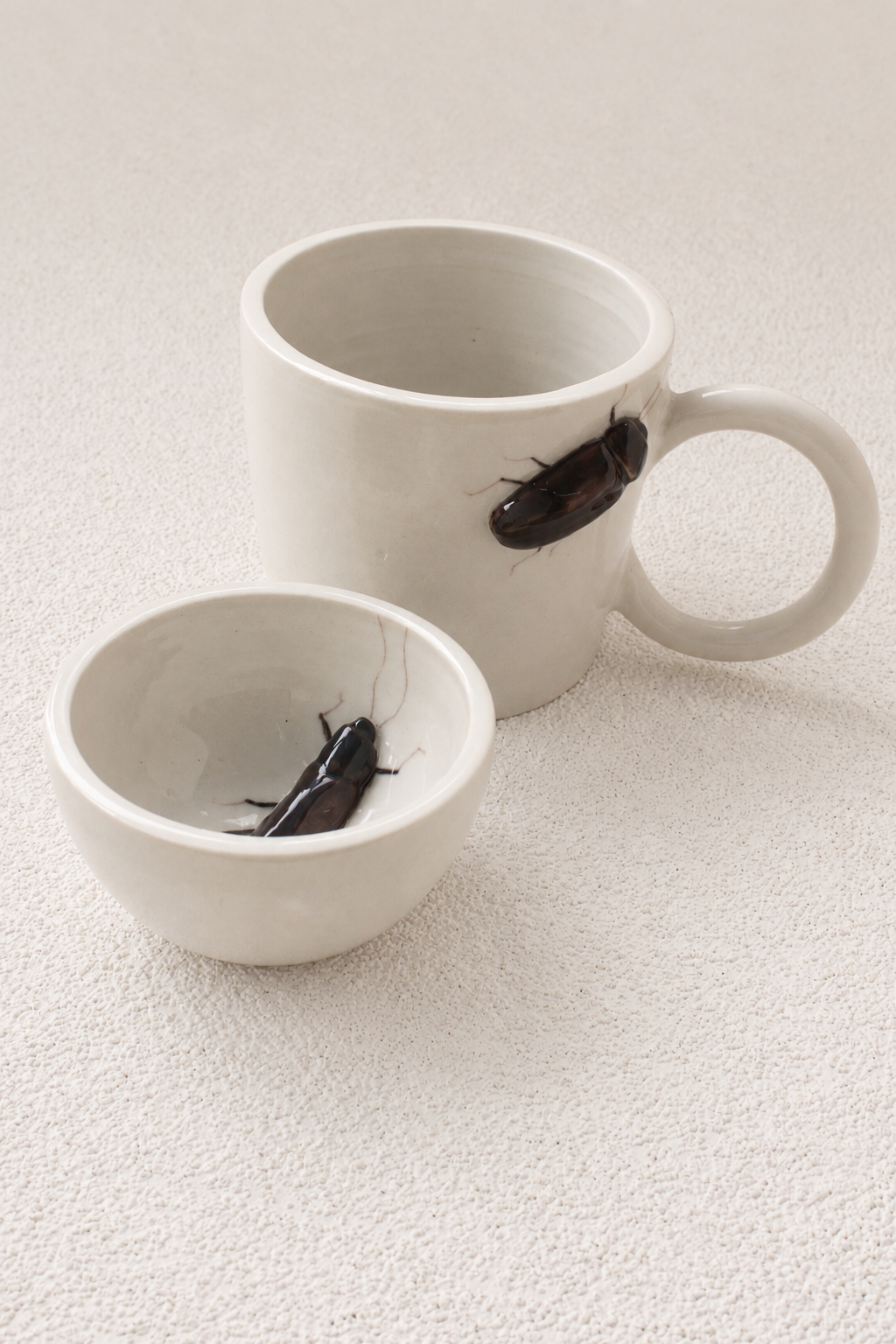 Handmade Ceramic Mug with a Raised 3D Cockroach