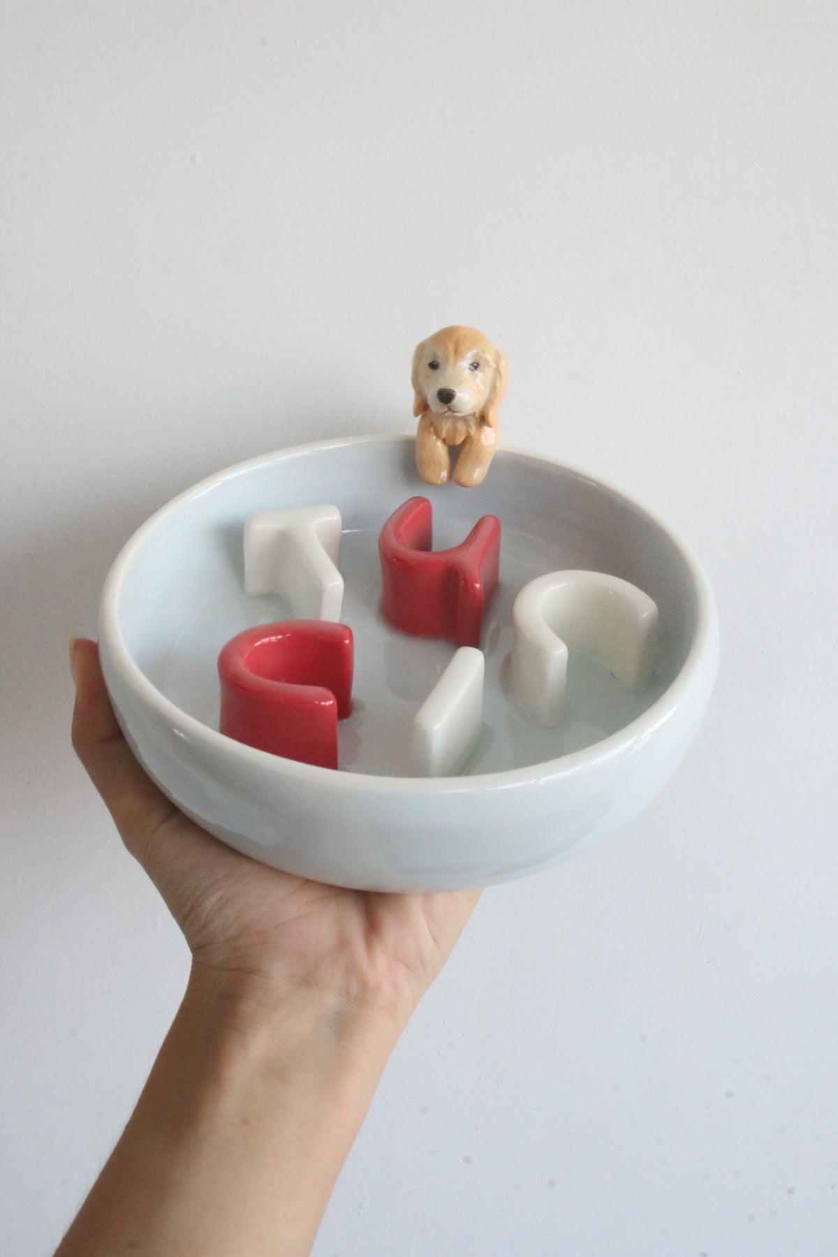 Custom Ceramic Slow Feeder & Water Bowl Set with Pet Sculpture