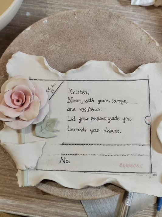 Custom Ceramic Envelope Plate with Flowers and Personalized Text
