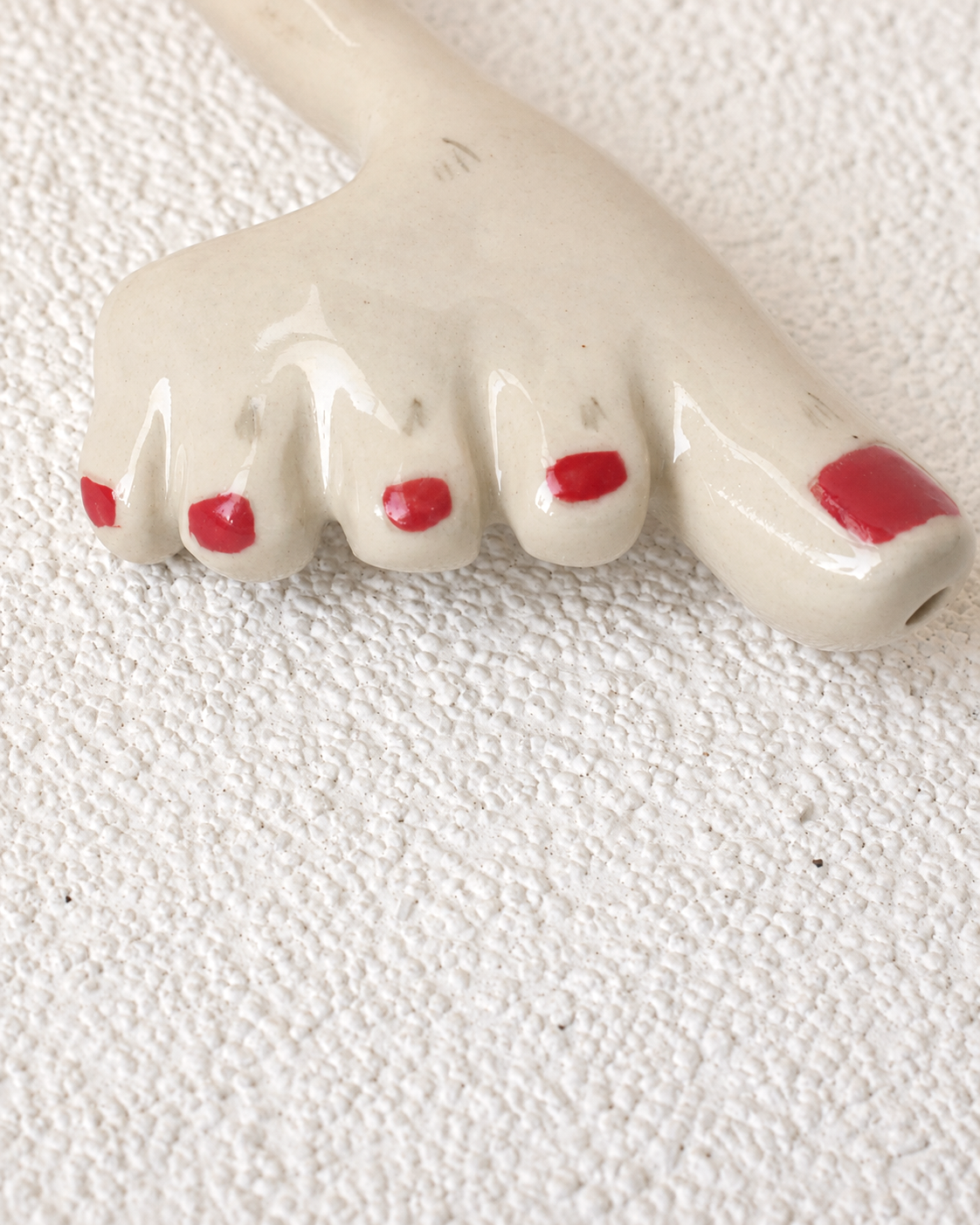 Foot-Shaped Ceramic Straw with Red Toenails