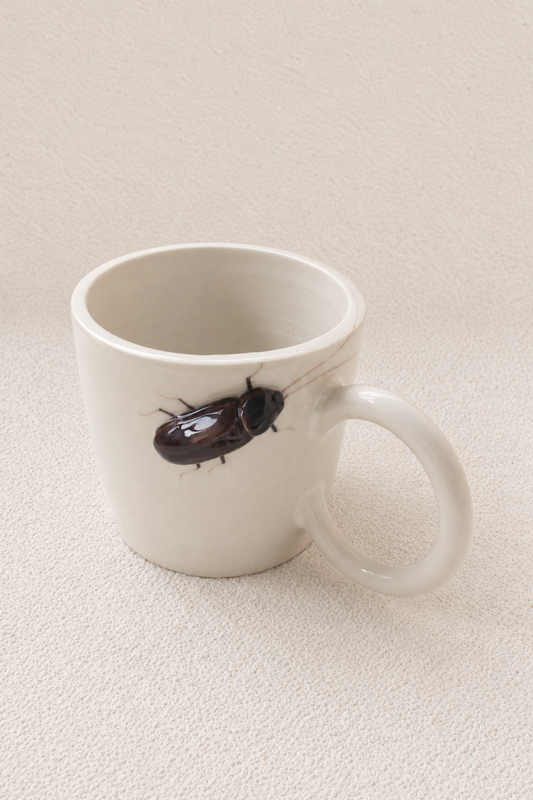 Handmade Ceramic Mug with a Raised 3D Cockroach