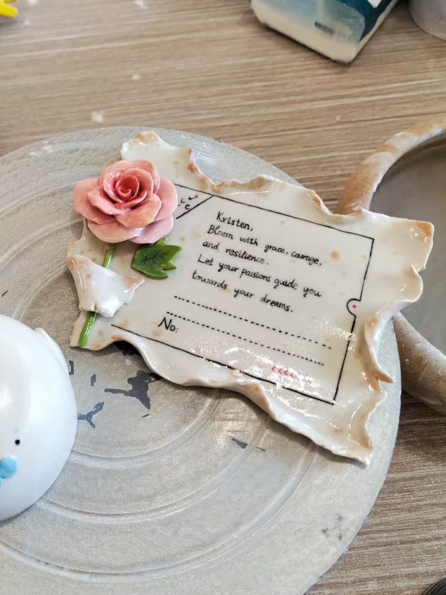 Custom Ceramic Envelope Plate with Flowers and Personalized Text
