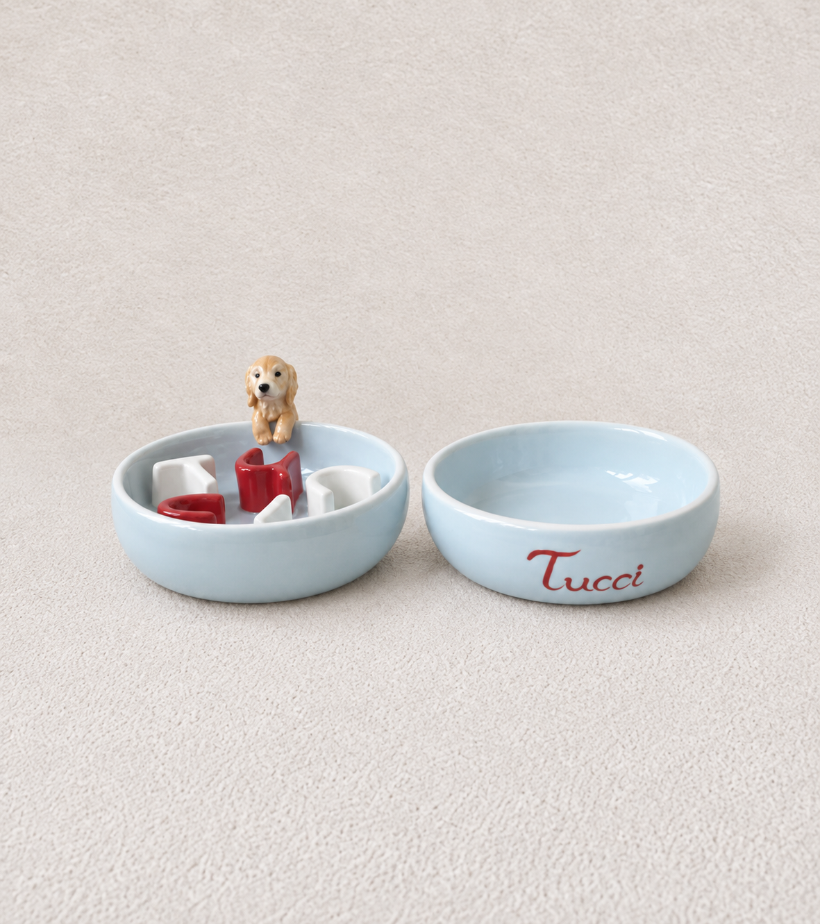 Custom Ceramic Slow Feeder & Water Bowl Set with Pet Sculpture