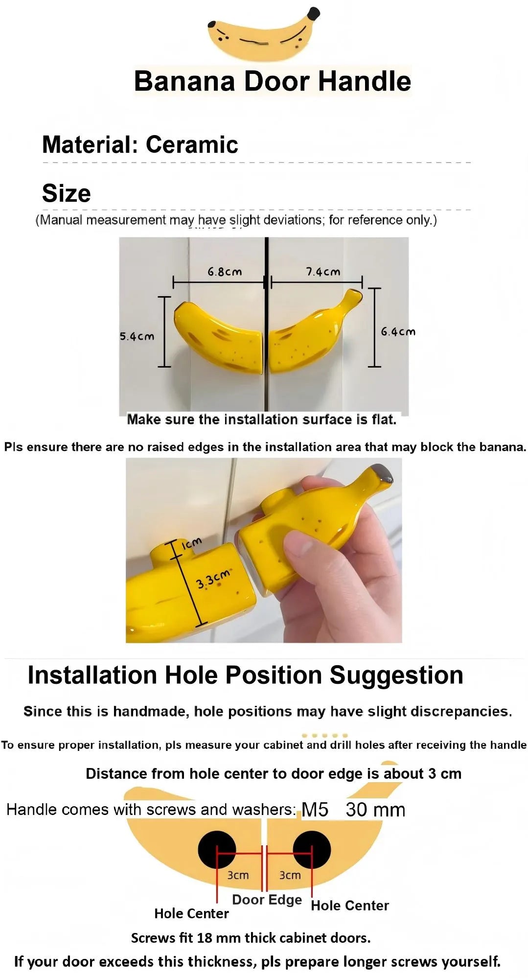 Banana-Shaped Ceramic Cabinet Handle